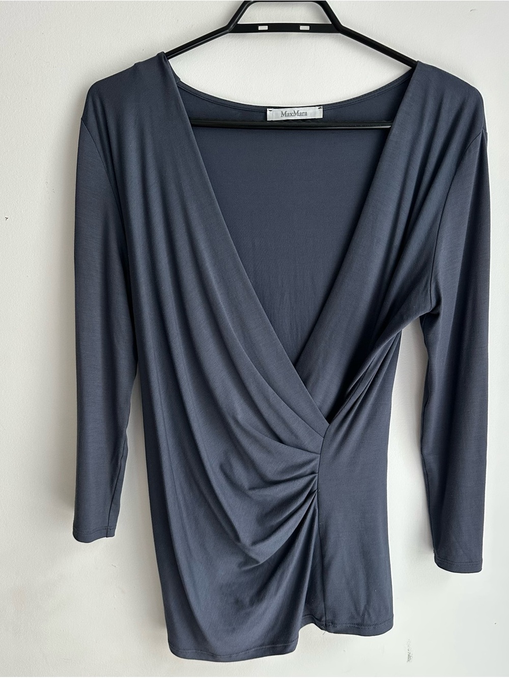 Max Mara draped jersey top, deep navy blue hue / Length 18”